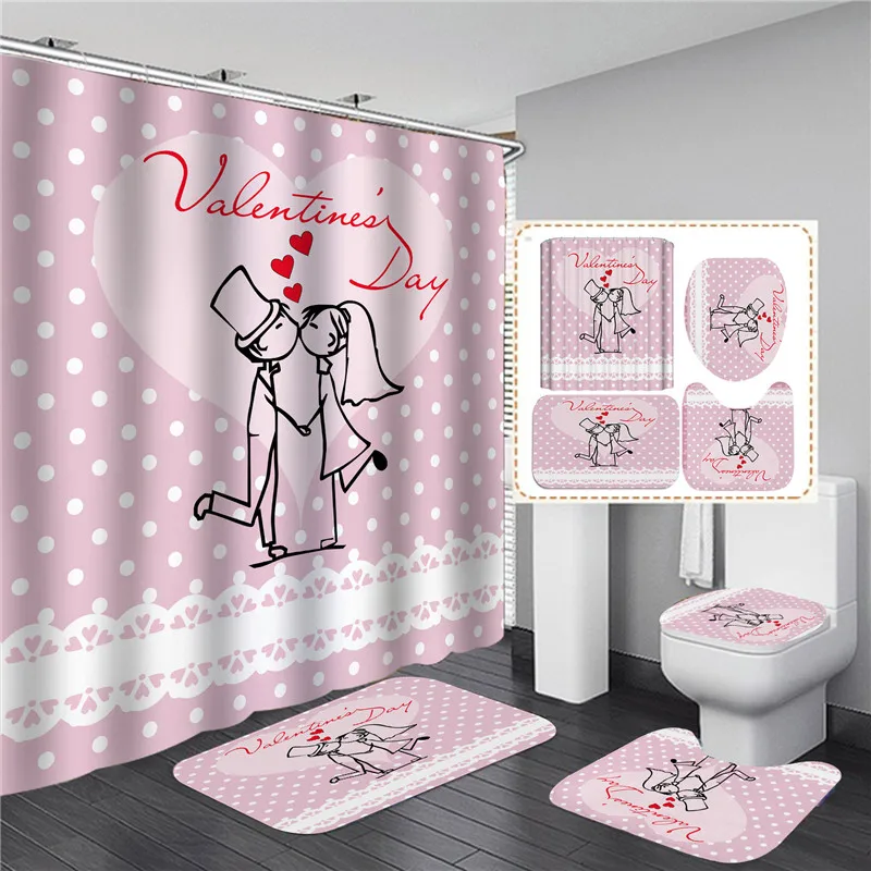 love heart valentines day shower curtains bathroom rugs sets red rose flowers home hotel decor toilet lid mat floor door carpet free global shipping