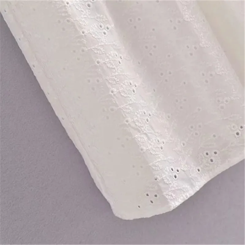 

TRAF Za White Long Dress Women Summer 2021 Embroidery Cut Out Dress Woman Ruffle Ruched Short Puff Sleeve Midi Elegant Dresses