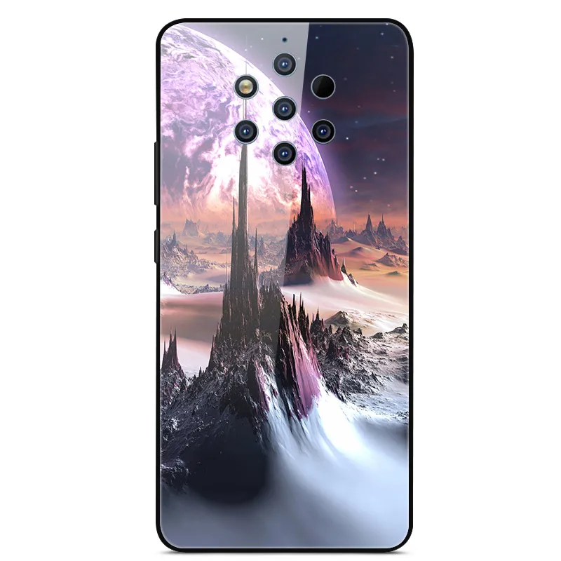 

For Nokia 9 PureView Phone Case Tempered Glass Case Fitness Back Cover Star Sky Pattern