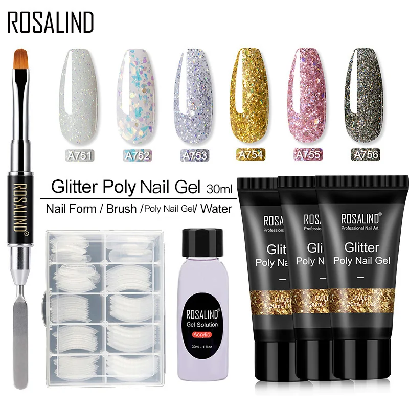 

ROSALIND Poly Nail gel Glitter Hybrid For Nails Extension ALL For Manicure Nail Kit UV LED Base Top Gel Nail Polish