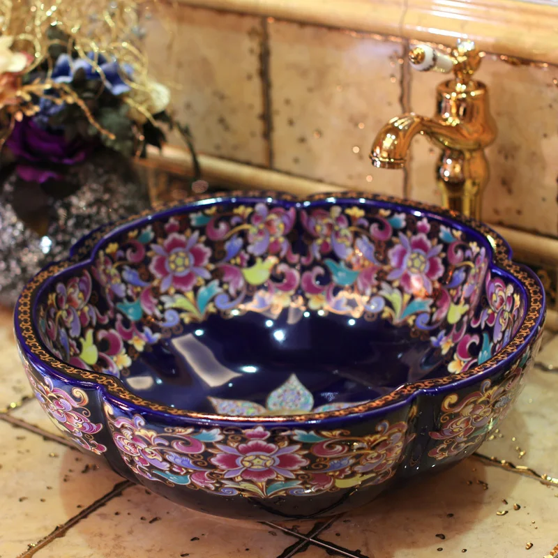 Европейский Винтажный стиль керамические раковины столешница Умывальник Ванная