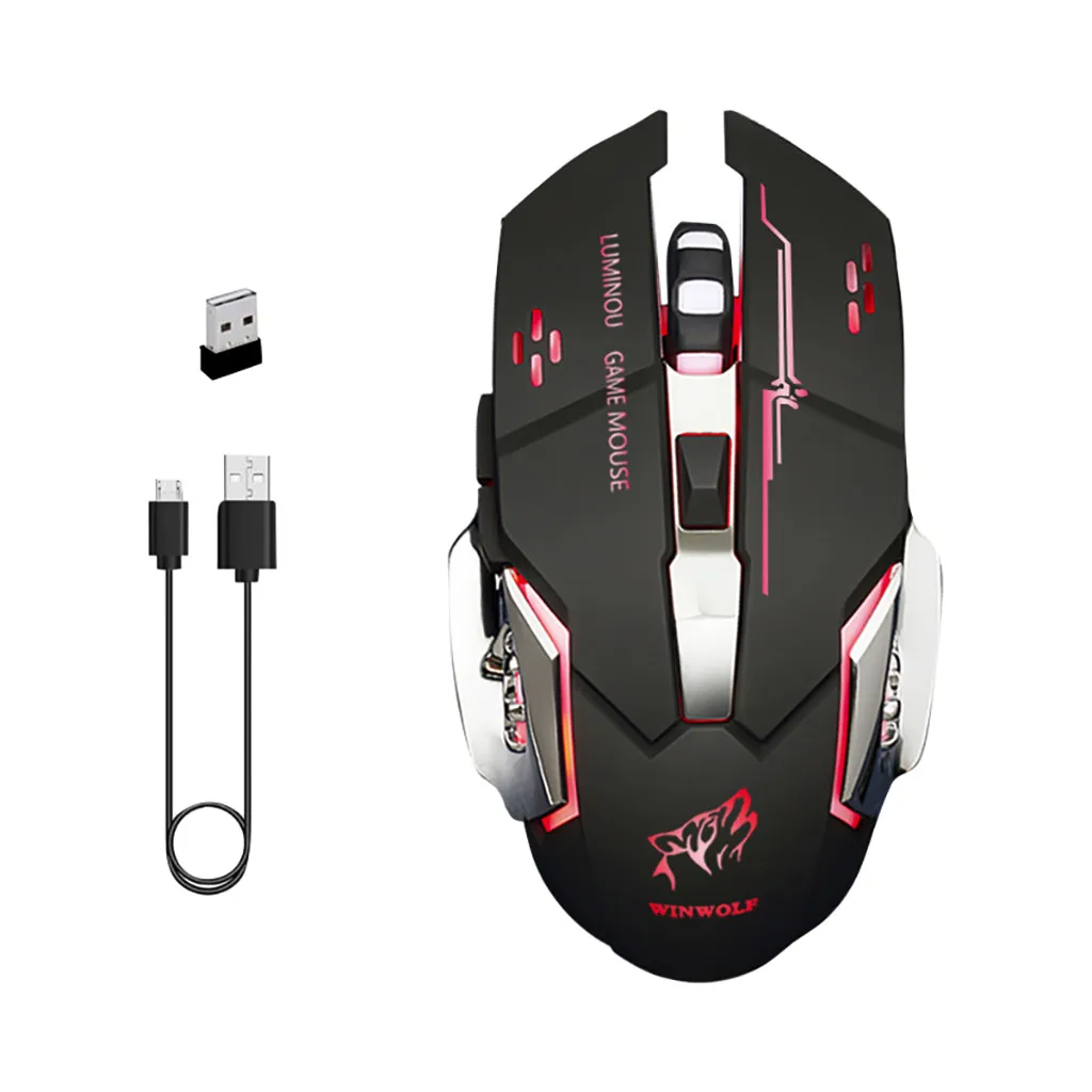 Rechargeable 2.4Ghz Wireless Mouse Silent Illuminated Mechanical Mouse USB Gaming Mouses 2400dpi 7 Colors Raton Inalambrico