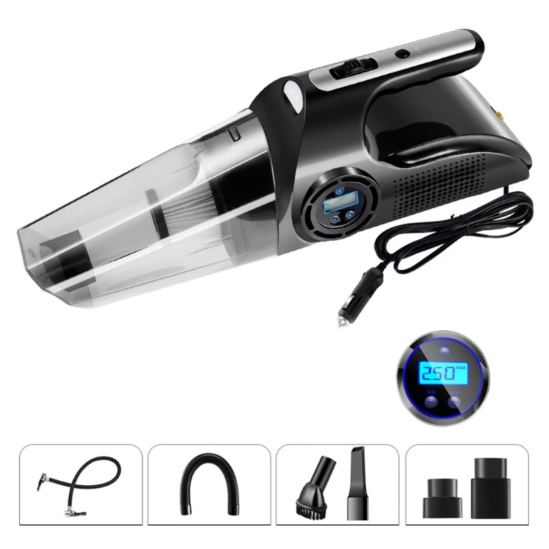 

4 in 1 Car Tire Inflator Vacuum Cleaner Digital Screen Air Compressor Pump with LED Light Vacuum Air Compressor Retailsale