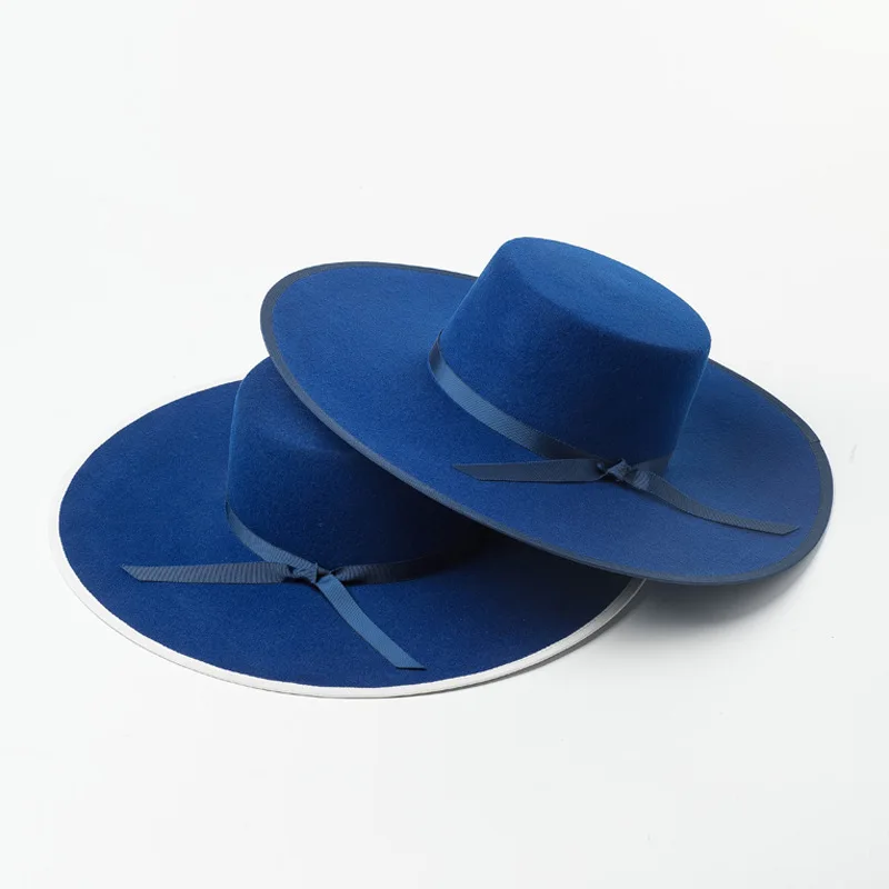 01909-HH8159B красивые синие полями зима осень шерсть твердая Шляпа Fedora мужчины женщины досуг Панама джазовая, шляпа