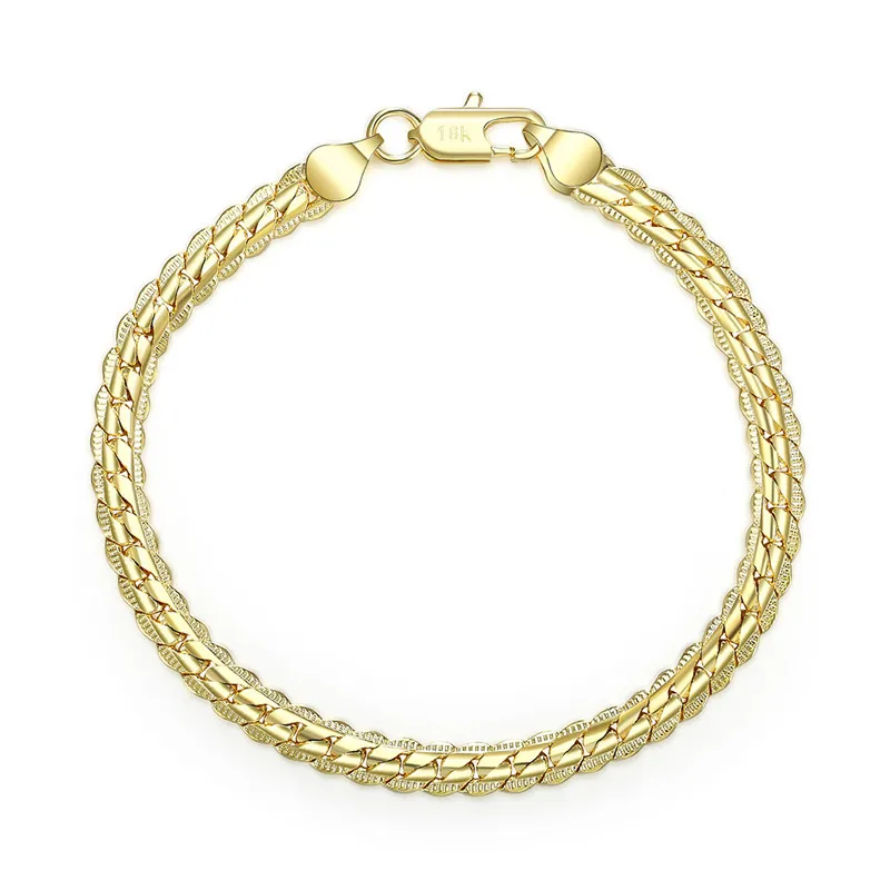

New 2021 Gold Color Chain Bracelet For Men Women 14K Gold Fashion Jewelry Curb Cuban Bracelets