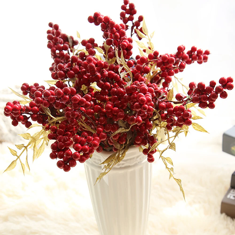 Искусственные фрукты стеклянные гладкие красные вишневые цветы искусственные