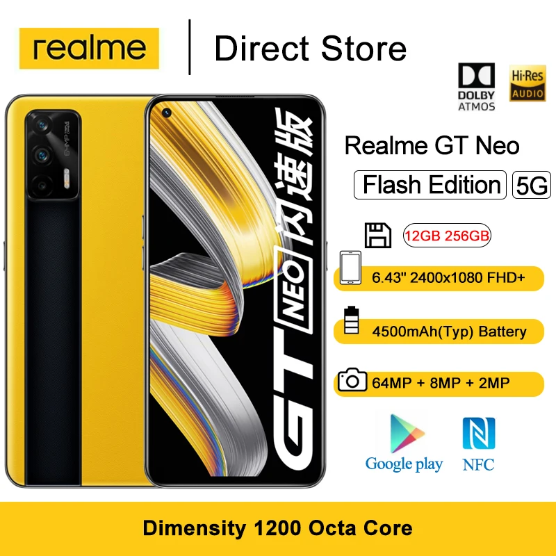 Новый Realme GT Neo Flash Edition 5G NFC мобильный телефон 6 43 &quot12 Гб 256 Dimensity 1200 Octa Core 64MP 65 Вт