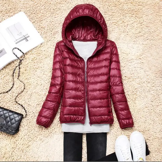 

Women Jacket Thin Down Coat Autumn Winter Slim Short Hooded Warm White Duck Down Jacket Women's Outerwear Ultra-light Overcoat