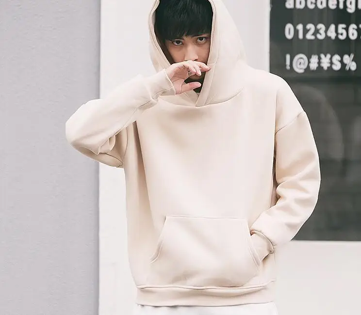 Beige (thick) Разноцветные негабаритные мужские толстовки в стиле хип-хоп, однотонные уличные Толстовки, Толстовки Унисекс - Цвет: Beige (thick)