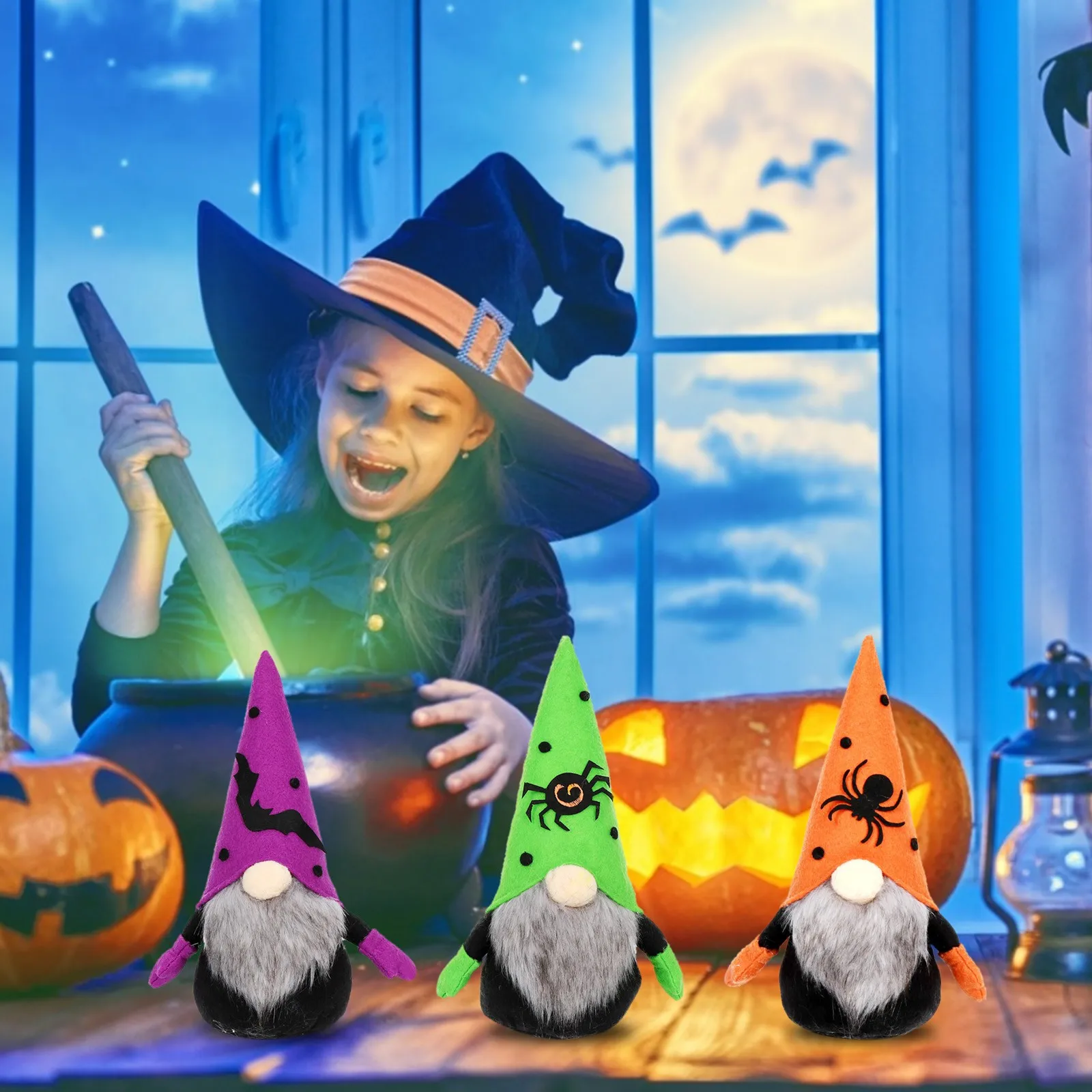 

Cute Spider Head Faceless Rudolph Doll Halloween Home and Garden Decoration Creative Dwarf Festival Figurine Doll Decoration 21