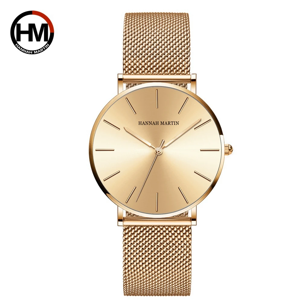 

Hannah Martin Women Watch Japan Quartz Movement Simple Waterproof Rose Gold Stainless Steel Mesh Ladies watch Orologio da donna