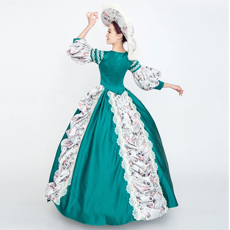 

18th Century Victorian Southern Belle Floral Fairytale Dress Maiden Princess Ball Gown Theater Green Costume