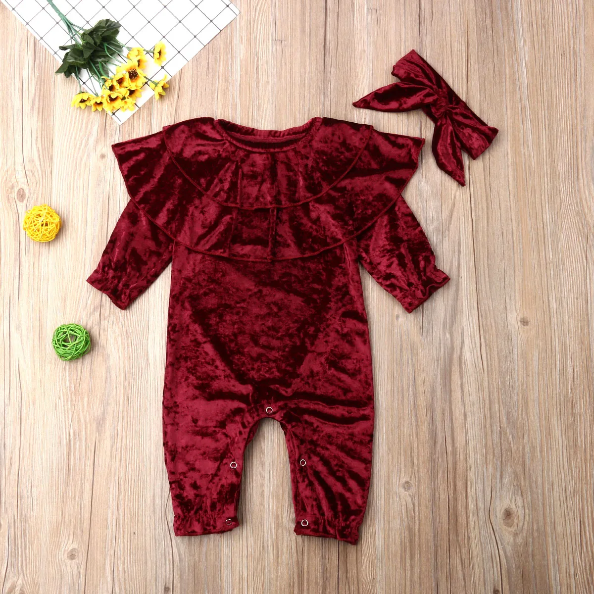 

Pudcoco Autumn Newborn Baby Boy Girl Clothes Solid Color Long Sleeve Ruffle Romper Jumpsuit Headband 2Pcs Outfits Cotton Clothes