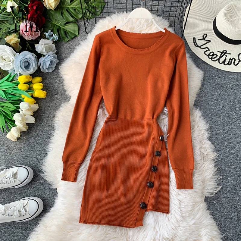 Женское Короткое трикотажное платье YuooMuoo черное облегающее с боковыми