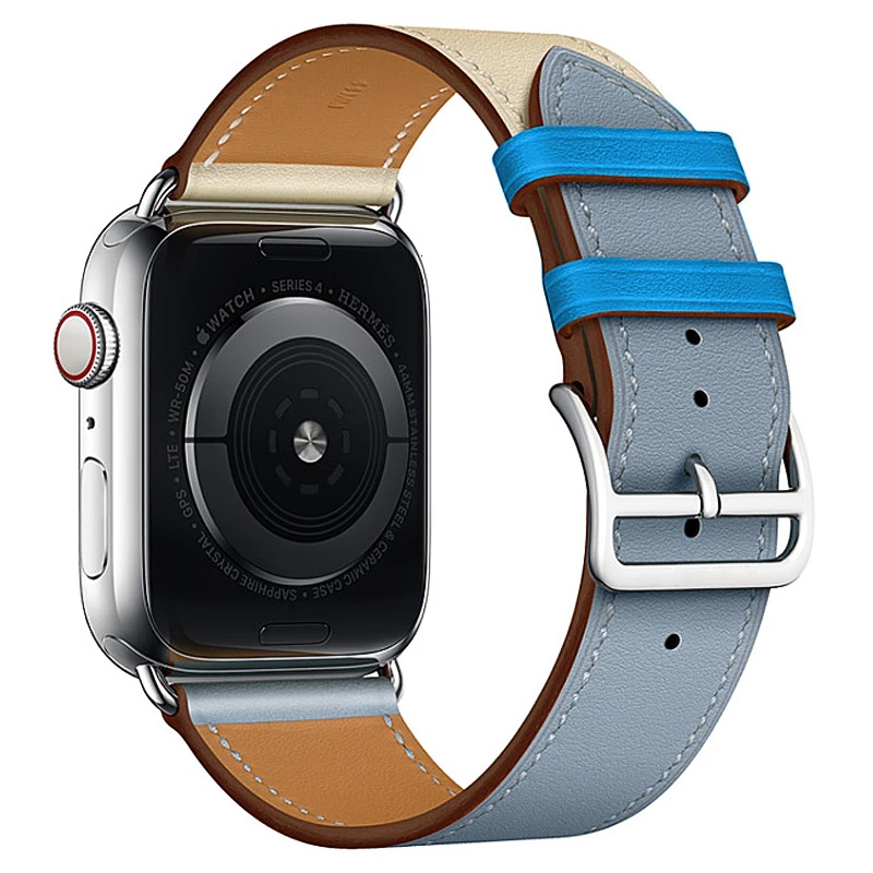 Gray-blue powder whi Ремешок из коровьей кожи для Apple Watch Band 44 мм iwatch Series 5 4 3 2 1 умные Аксессуары 42 мм петля 38 мм Замена браслета 40 мм - Цвет ремешка: Gray-blue powder whi