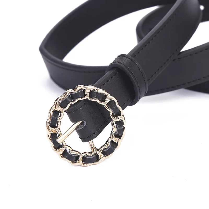 

Luxury Belt Fashion Belt Women's Buckle Round Buckle Leather Belt Belt Simple Woven Design Woman Belts for Dress