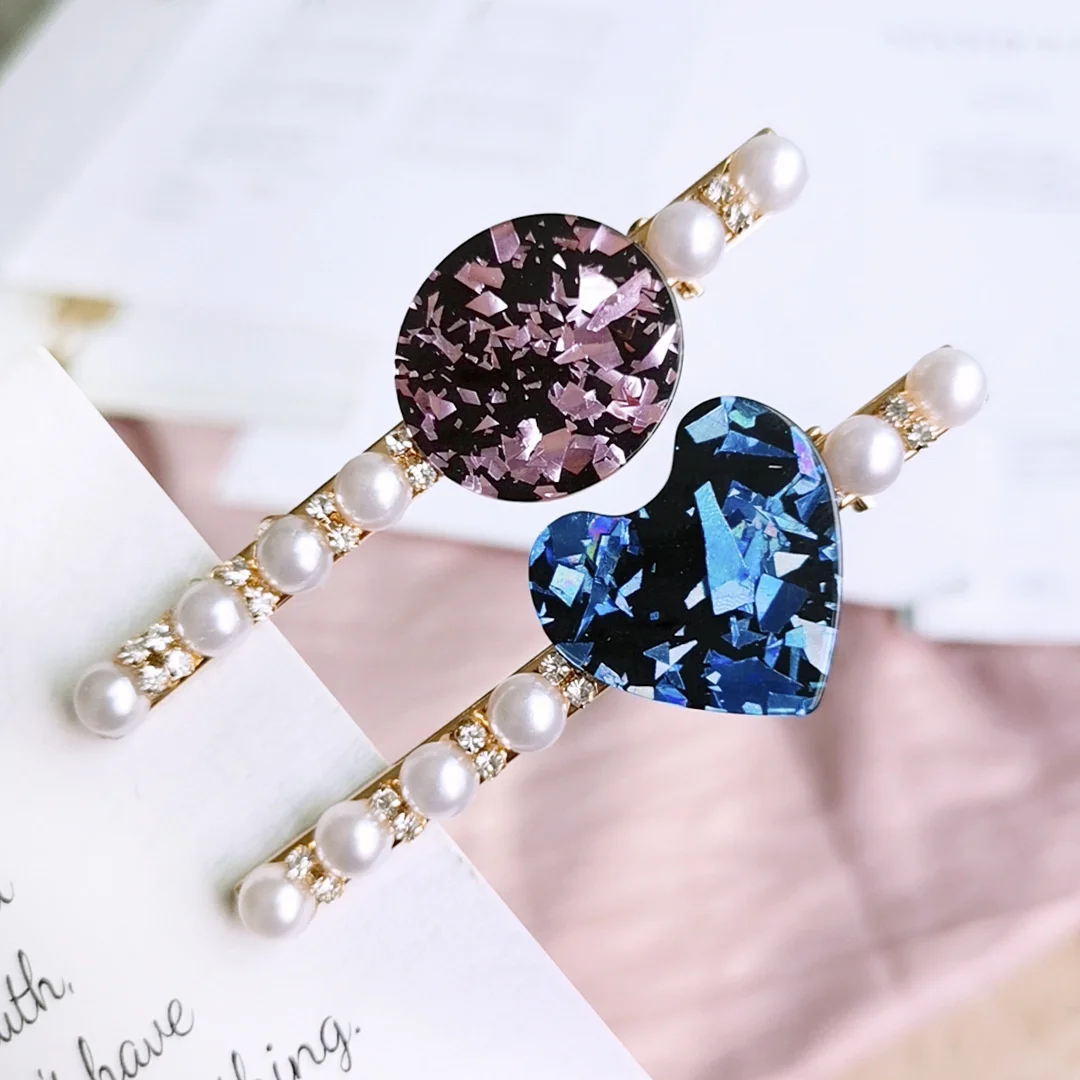 

2020 Hot Ins Acetate Hairpins for Women Gold Metal Hairgrips Pearl Crystal Paved Hair Barrettes Hair Accessories for Girls