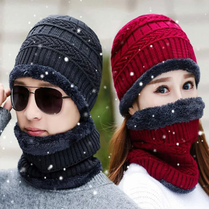 

2019 autumn and winter wool cap bib two-piece winter warm hat fashion ski cap