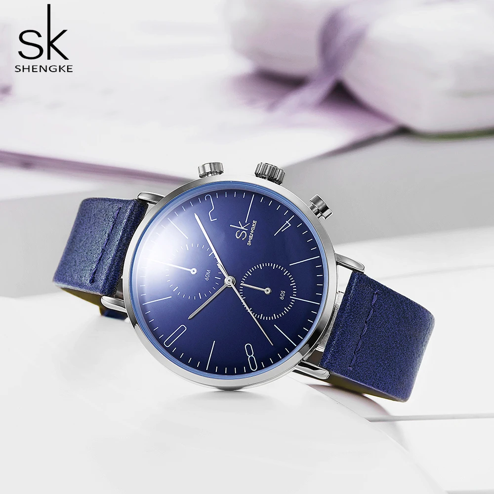 Часы Shengke мужские деловые Модные кварцевые наручные с кожаным ремешком|Кварцевые