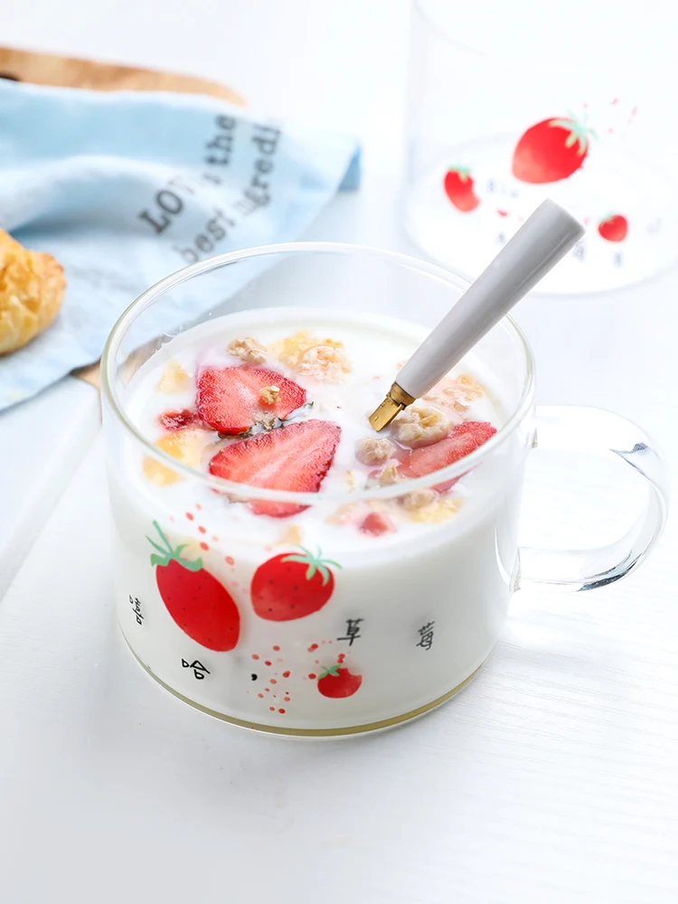 Стеклянная чашка в виде клубники соломинки кружки для женщин пива кофе завтрака