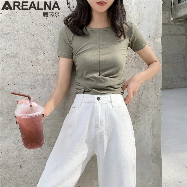 

Tops Women 2020 Summer Short Sleeve T Shirt Female Cross Irregular Basic Woman T-shirts Vintage Slim T-shirt Ladies Tees Clothes