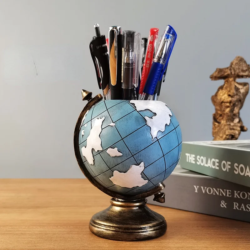 Retro Creative Pen Holder  Small Globe Ornaments Living Room Office Desktop Small Fresh Lovely Gifts