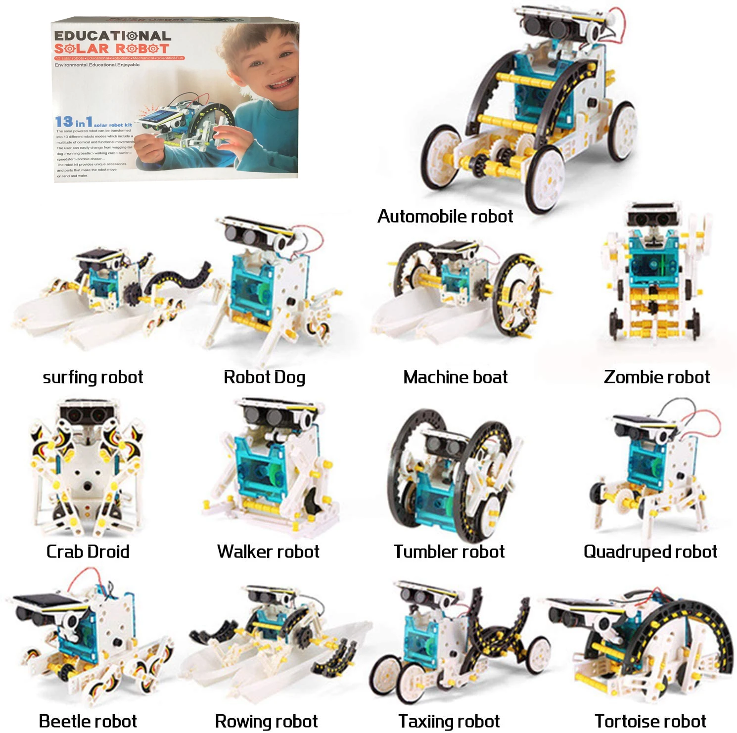 

Solar Robots 13 in 1 Convertible Robot Kit Educational Toy DIY Robotics Kit Solar Powered Building Toys for Children