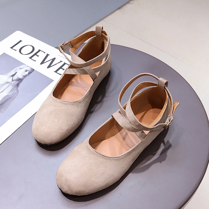 

Flat Shoes Female Autumn 2019 Ankle Buckle Leather Loafers Women Moccasin Womens Round Toe Flats Casual Sneakers for Wowman