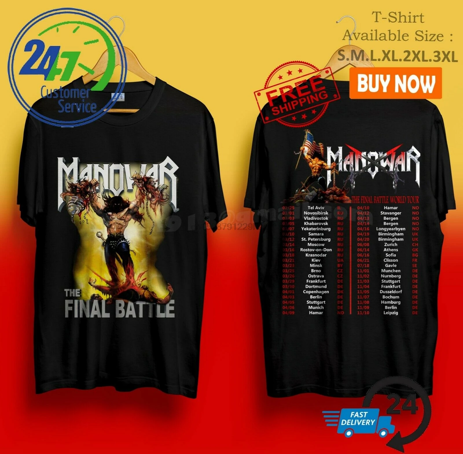 Manowar The Final Battle Tour Usa Черная Футболка размер S-3Xl | Мужская одежда