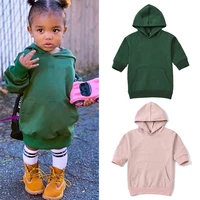 baby girls hoodies dress outfits 1 4y solid long sleeve pullover with pocket 2021 autumn fashion kids long length straight dress