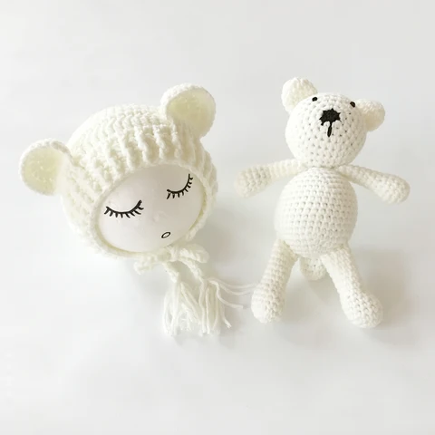Шапка вязаная из шерсти + куклы-Мишки/Набор для новорожденных, для девочек, аксессуары для фотосессии