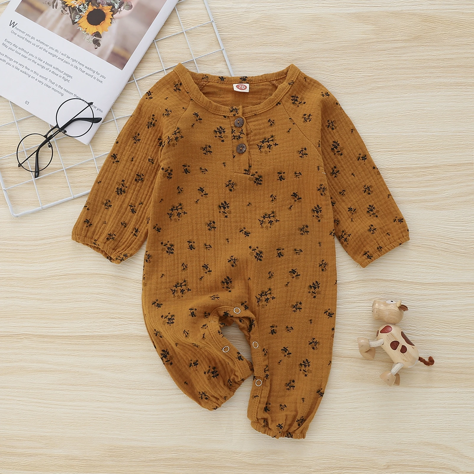 Повседневный комбинезон с длинным рукавом для новорожденных длинный принтом