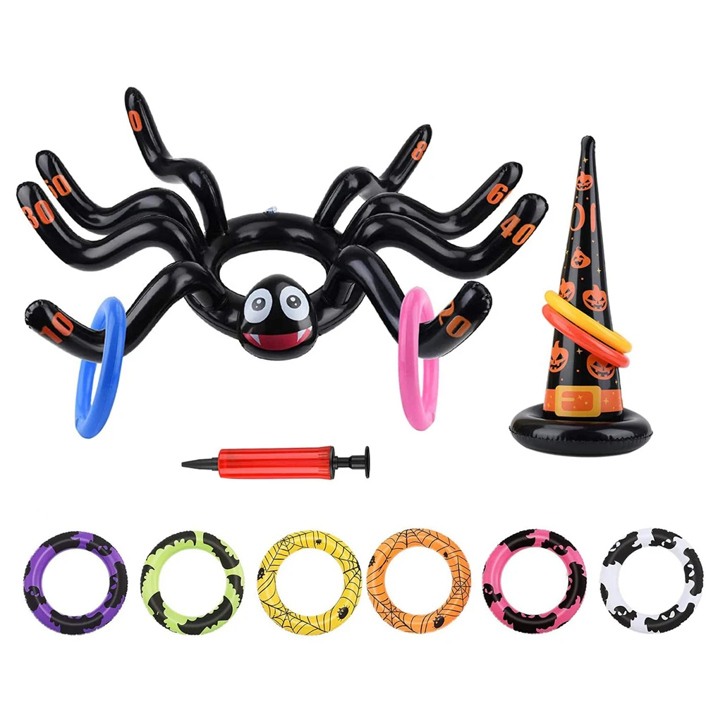 

Halloween Ring Toss Game Set Inflatable Spider Hat With 10 Rings And 1 Inflator 2 Hat For Halloween Party Swimming Pool Party