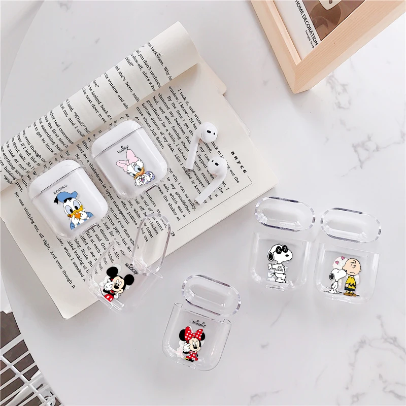 Мультфильм Микки Минни пара чехол для Airpods беспроводные наушники прозрачный защитный чехол для Apple Air Pods 1 2 Наушники
