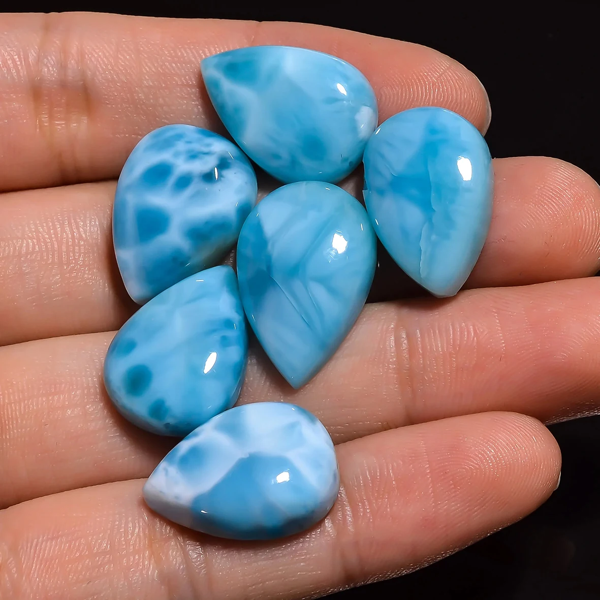 8x10mm 2.8ct AAA+ 100% Pear Natural Larimar Shape Cabochon Loose Gemstone