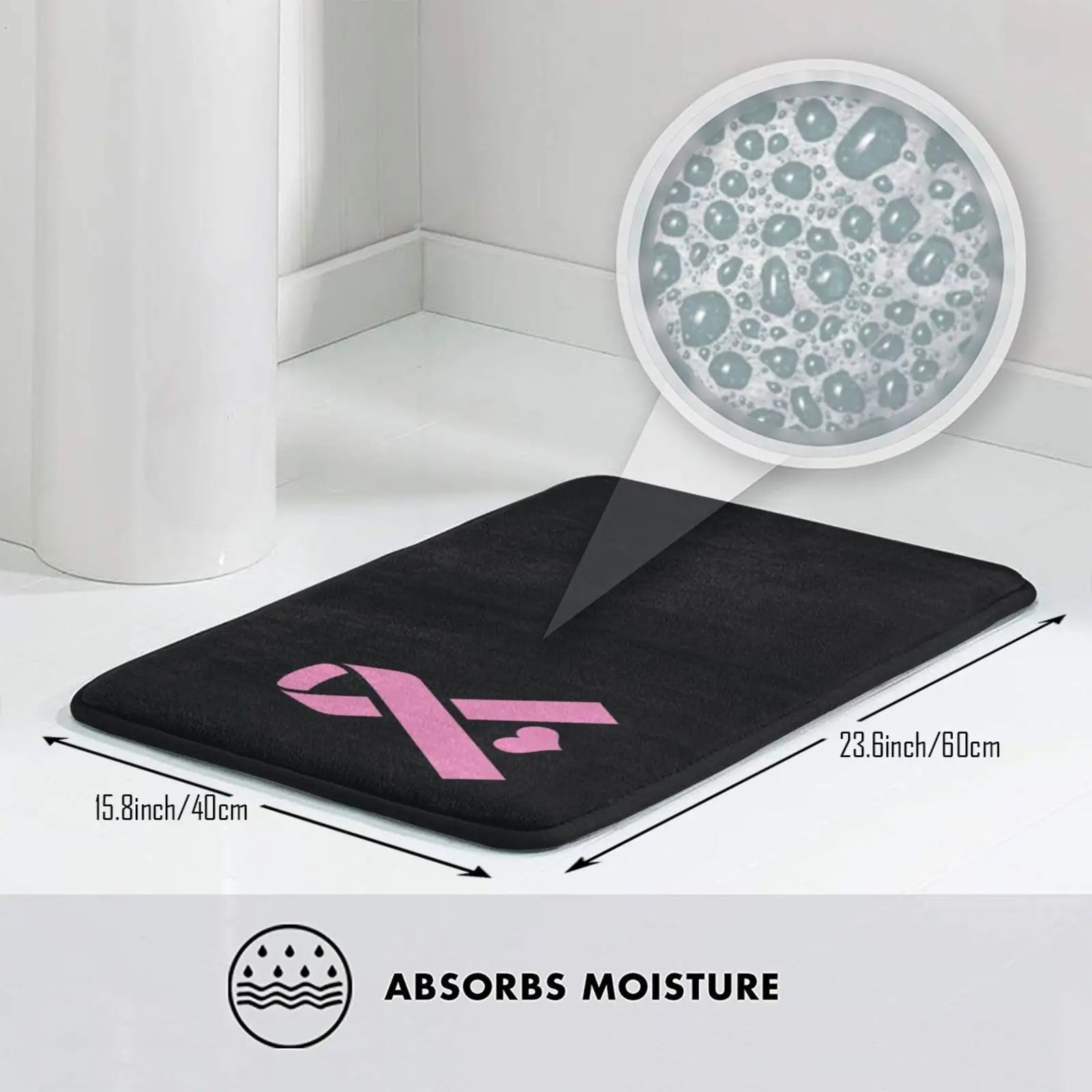 Розовая лента с сердцем для осведомленности о раке молочной железы коврик