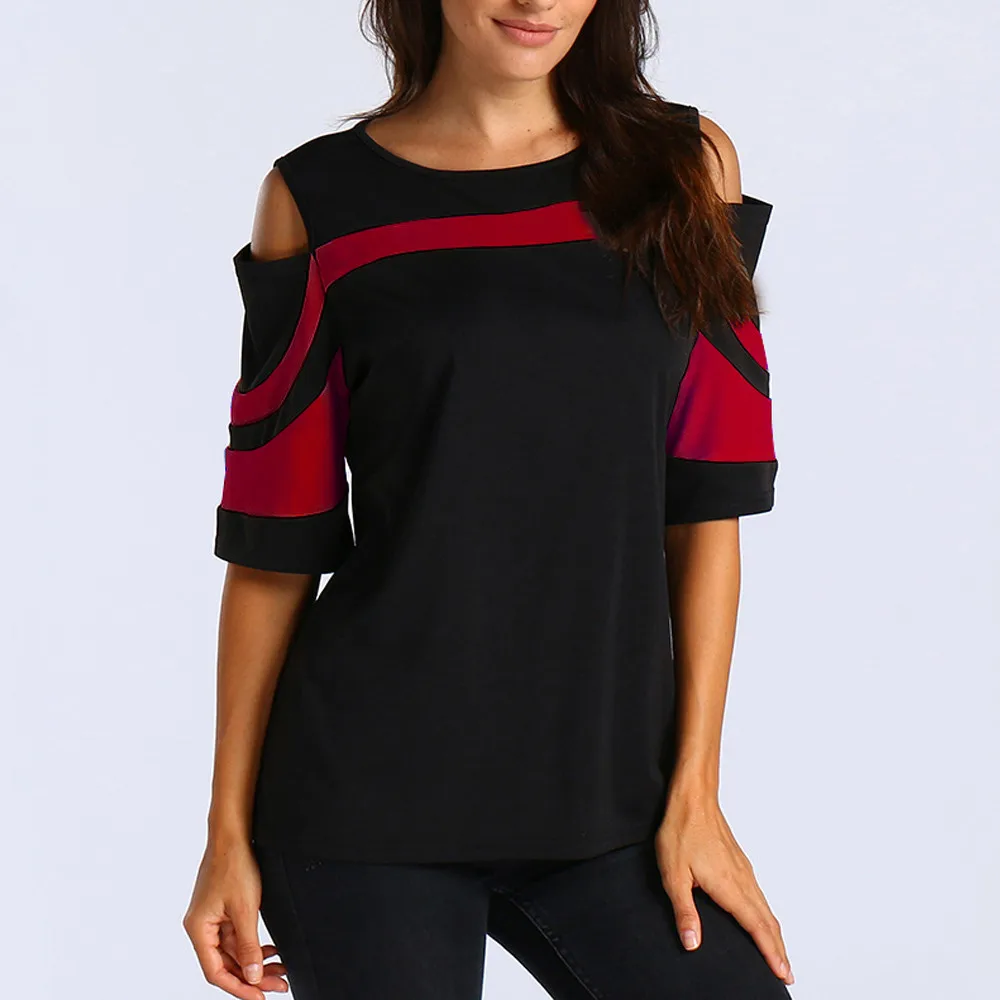 Женская футболка с коротким рукавом и открытыми плечами модная летняя