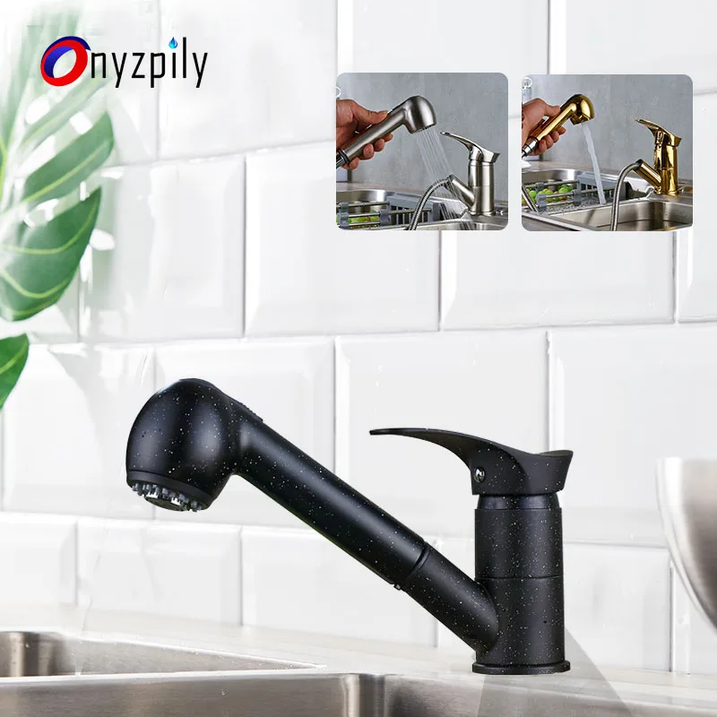 Onyzpilly смесители для кухни Черный Хром золотой вытяжной 360 Поворотный смеситель