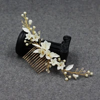 hp094 vintage wedding bridal headpiece ceramics pearl flower bridesmaid hair comb women pageant birthday gift accessories