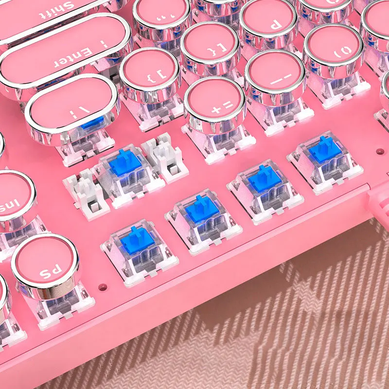Игровая клавиатура ZoeRax стильная Механическая ретро розового/синего цвета в