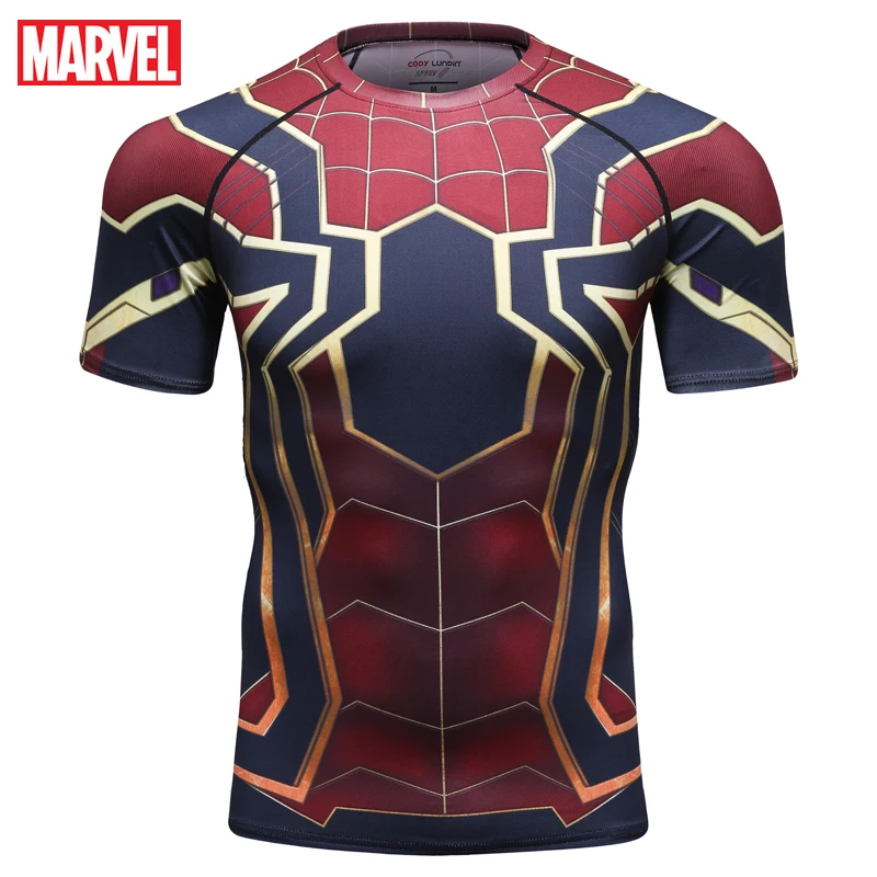 

Disney Marvel Avengers 3 Intrebious War Iron Man Spider-Man Sports Fitness Tights Short Sleeve T-Shirt men clothing