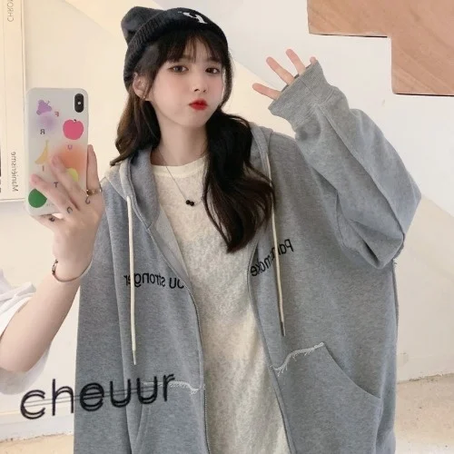 

of Autumn Clothing Style Hooded Cardigan Zipper Embroidery Word Rac
