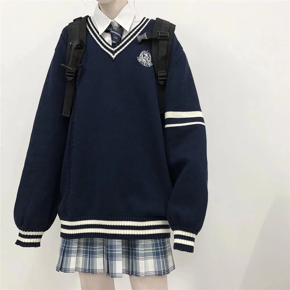 

Осенне-зимний новый японский свободный свитер в студенческом стиле с V-образным вырезом Женская Студенческая Корейская свободная повседне...