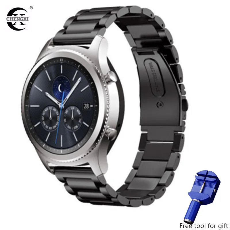 Black Gear S3 Frontier полосы, CHENGXI Премиум твердые нержавеющая сталь часы полосы браслет ремешок для samsung gear S3 Galaxy часы S3 22 мм - Цвет ремешка: Black
