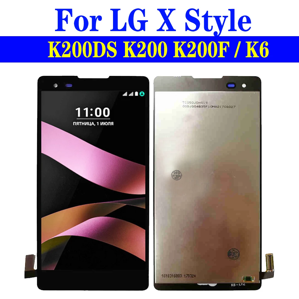 Экран дисплея для LG X Style LCD K200DS K200 K200F K6, экран с рамкой, сенсорный дигитайзер в сборе, запасные части для телефона 5,0 дюйма