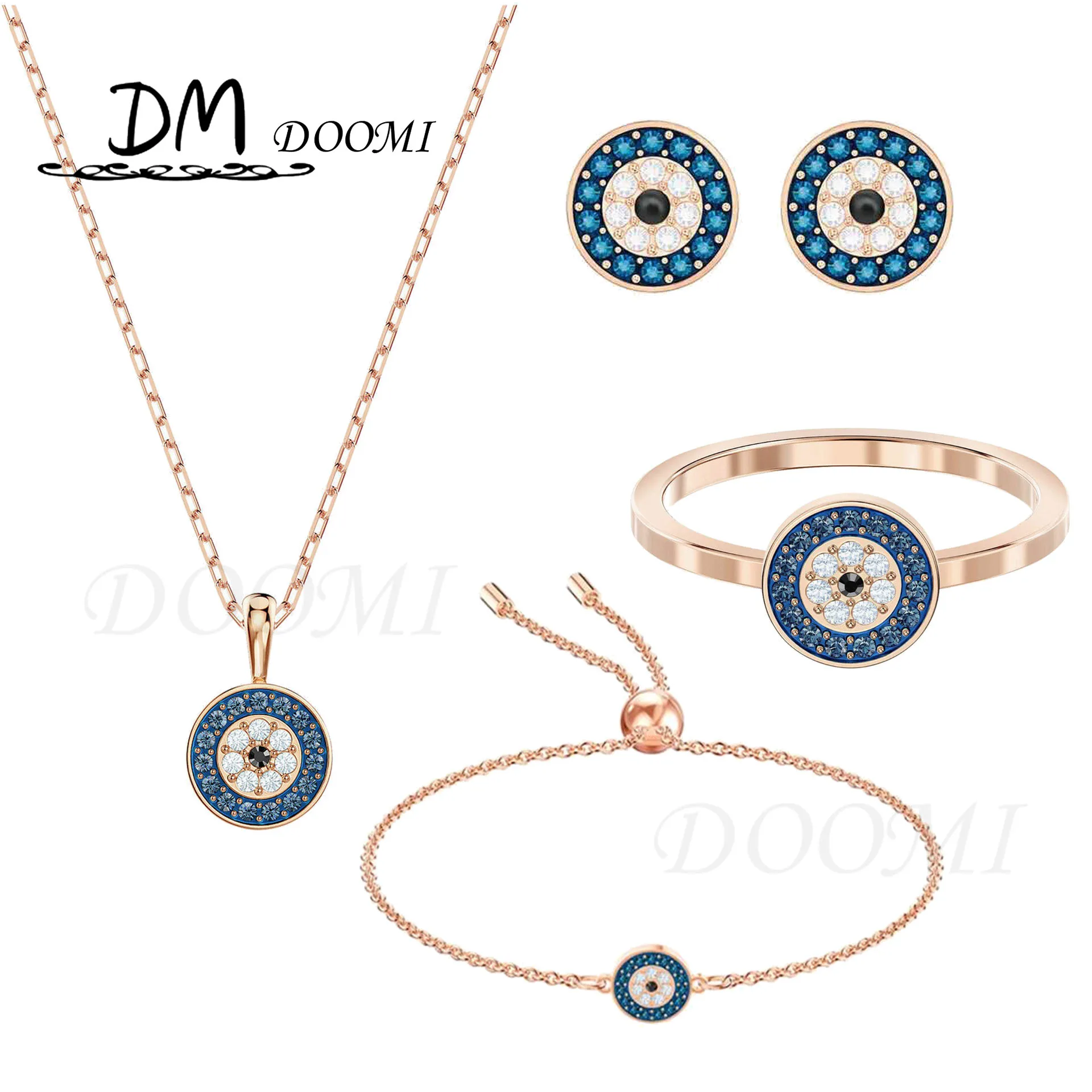 

Fashion Jewelry High-quality SWA1:1 Blue Colorful Design Glamor Shiny Eye Necklace Charming Classic Romantic Gift