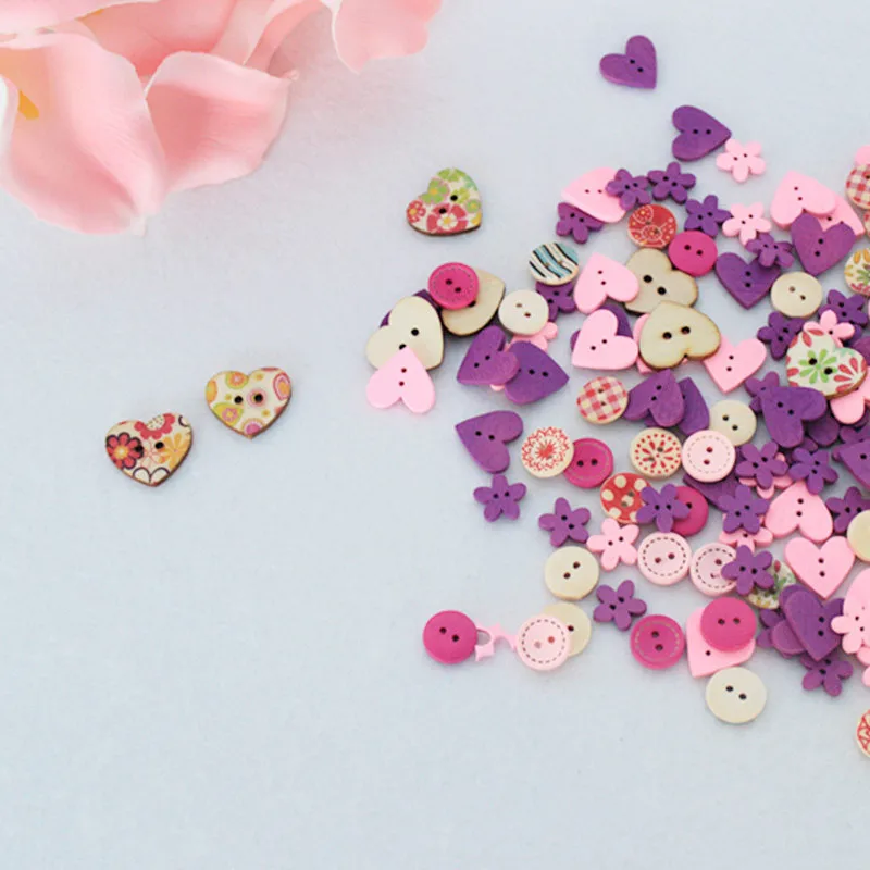100 шт. DIY 15 мм розовый фиолетовый цвет формы смешивания деревянные пуговицы для