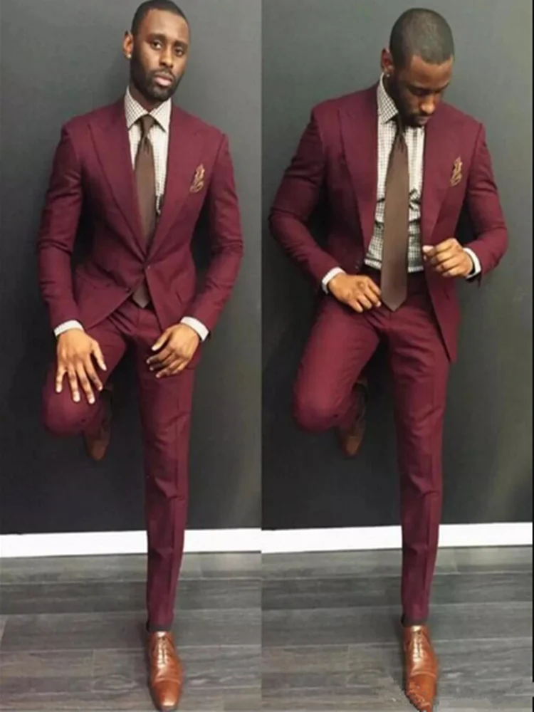Стильный бордовый Свадебный Мужской s костюм Slim Fit Жених смокинги для мужчин из