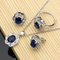 blue zircon white cz jewelry sets for women 925 silver jewelry earringspendantnecklacerings