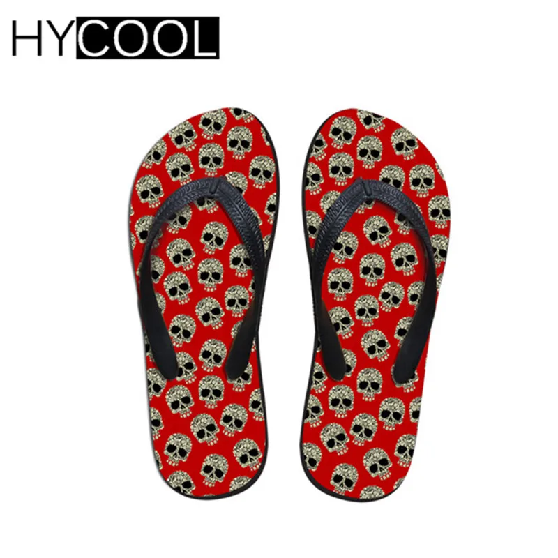 Hycool/мужские шлепанцы с 3D принтом черепа в стиле панк летние пляжные на резиновой